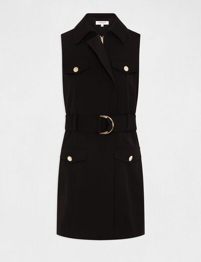 Robe cintrée zippée ceinturée noir femme