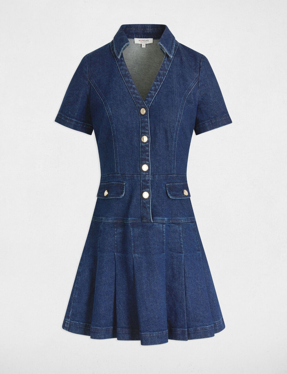 Korte trapeze jurk van denim ruw denim vrouw