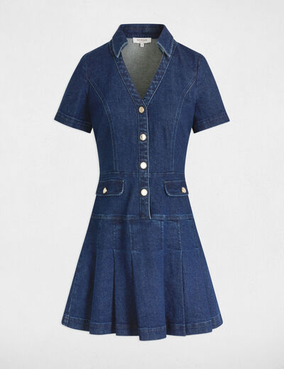 Korte trapeze jurk van denim ruw denim vrouw