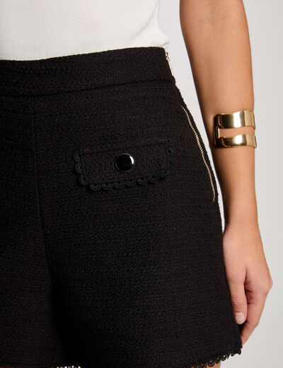 Rechte short van tweed zwart vrouw