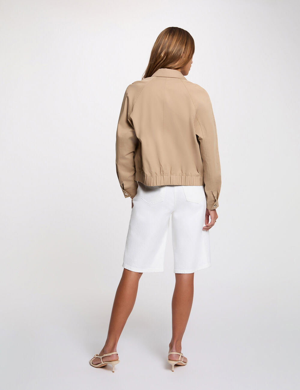 Kort jack met open kraag beige vrouw