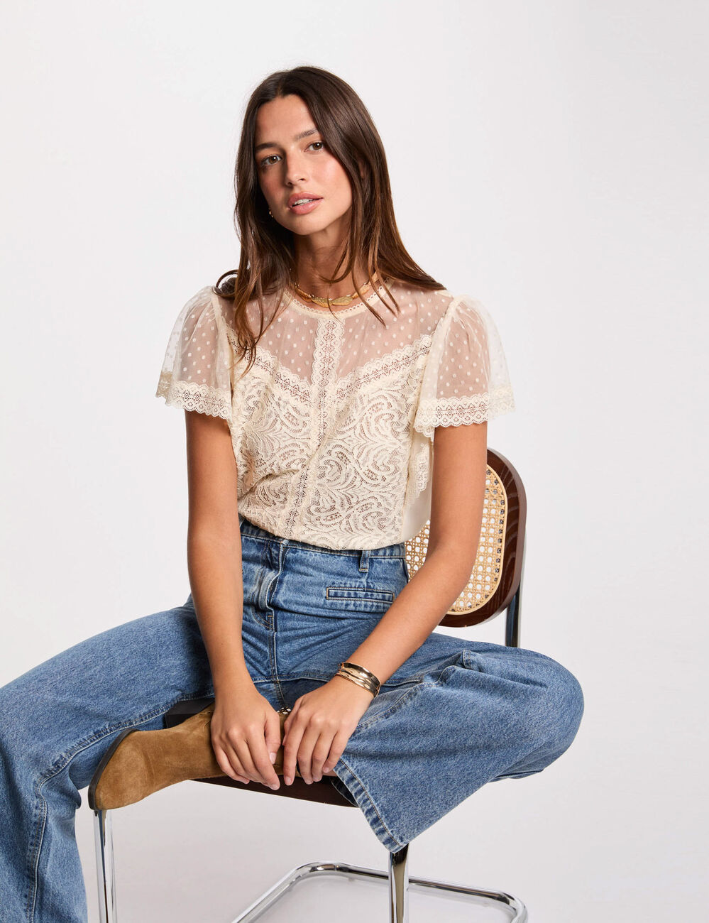T-shirt manches courtes ecru femme