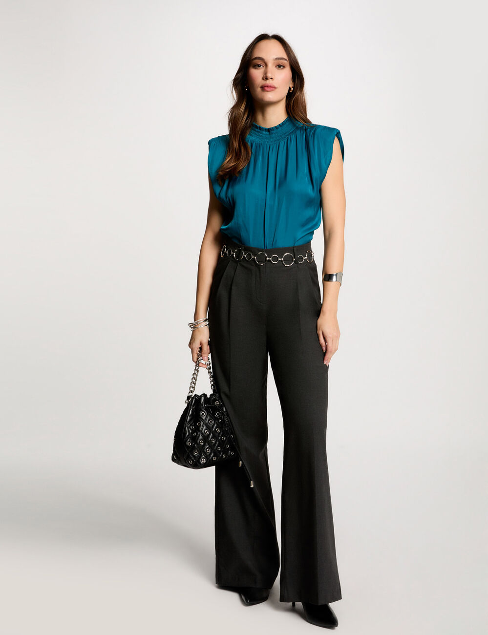 Mouwloze top bleu canard vrouw