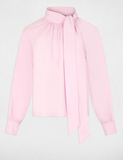 Blouse col lavalli&egrave;re rose femme