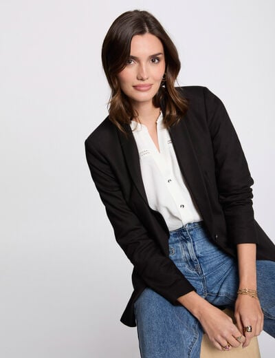 Korte jas met sjaalkraag zwart vrouw