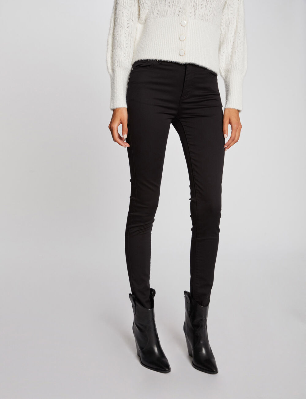 Pantalon slim satin noir femme
