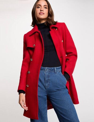 Lange mantel met ceintuur rood vrouw