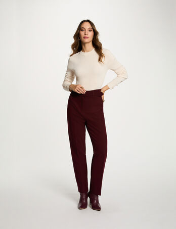 Hoge taille rechte broek pruim vrouw