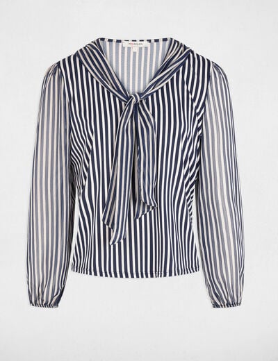 T-shirt col lavalli&egrave;re blanc femme