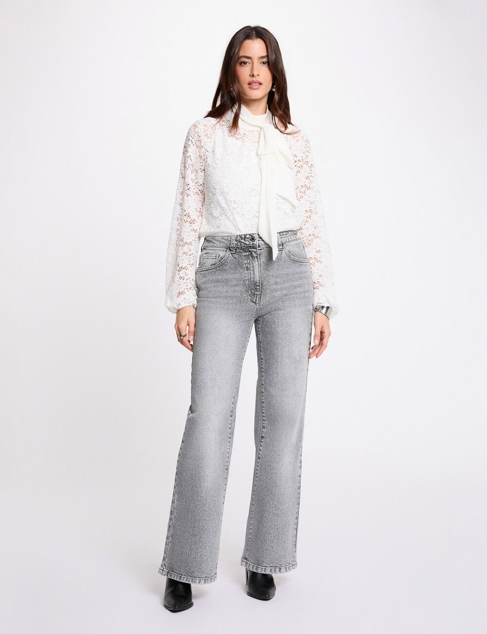 T-shirt dentelle lavallière blanc femme