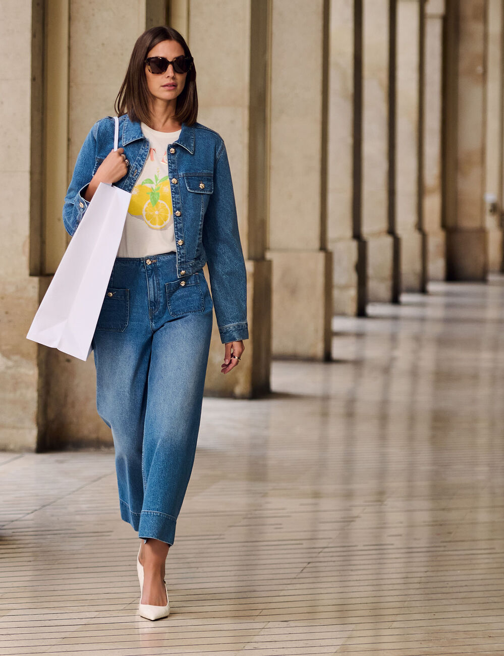 Jean large taille haute denim stone femme