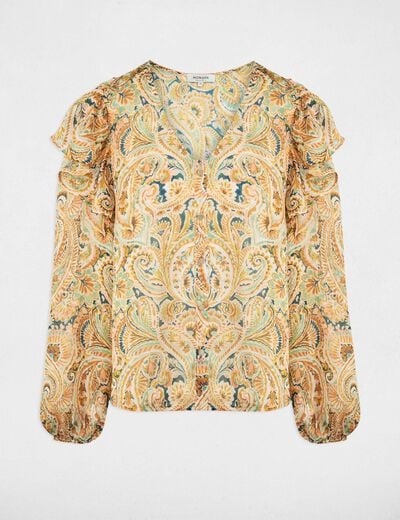 Chemise ajust&eacute;e col v multicolore femme