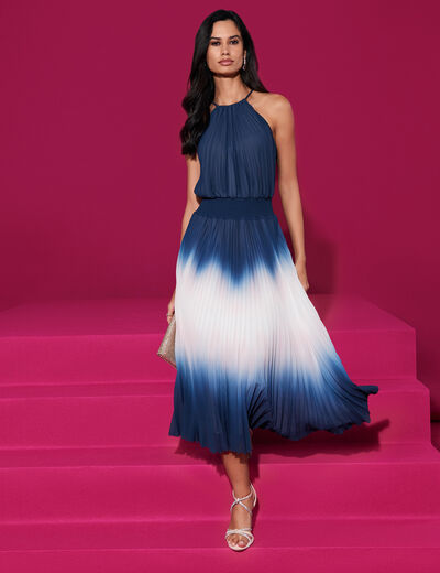 Pliss&eacute; lange jurk meerkleurig vrouw