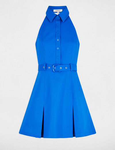 Korte getailleerde jurk met plooien bleu electrique vrouw