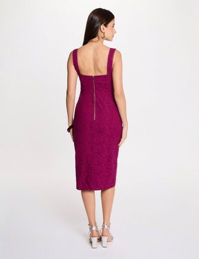 Robe fourreau broderie anglaise prune femme