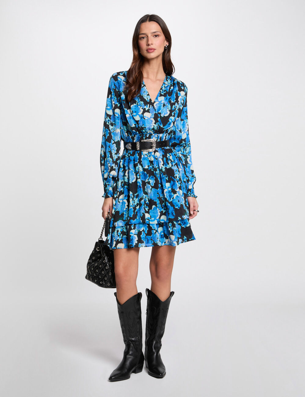 Robe courte cintrée imprimée multicolore femme
