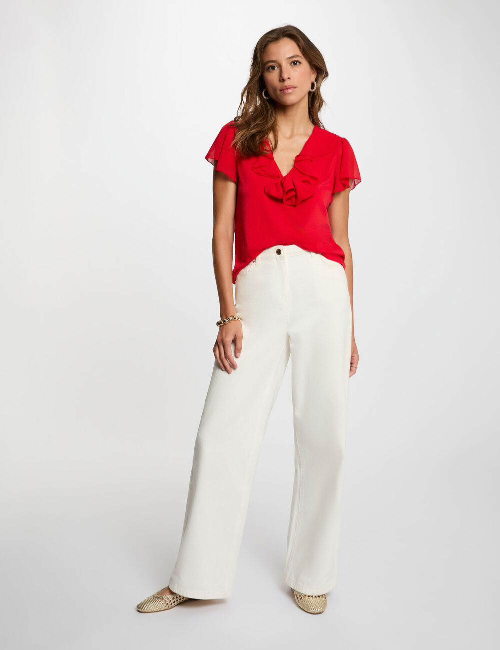 T-shirt col lavalli&egrave;re rouge vif femme