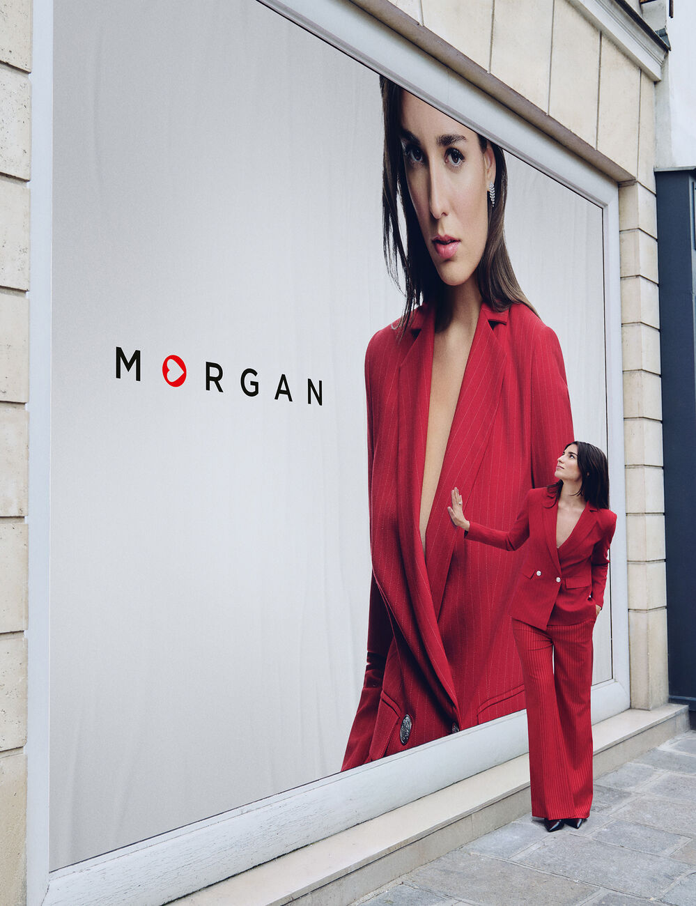 Hoge taille rechte broek rood vrouw