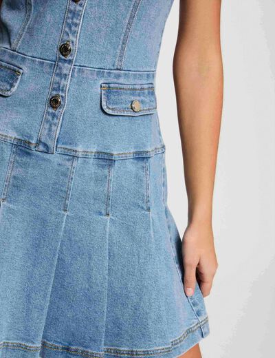Korte trapeze jurk van denim stone washed denim vrouw