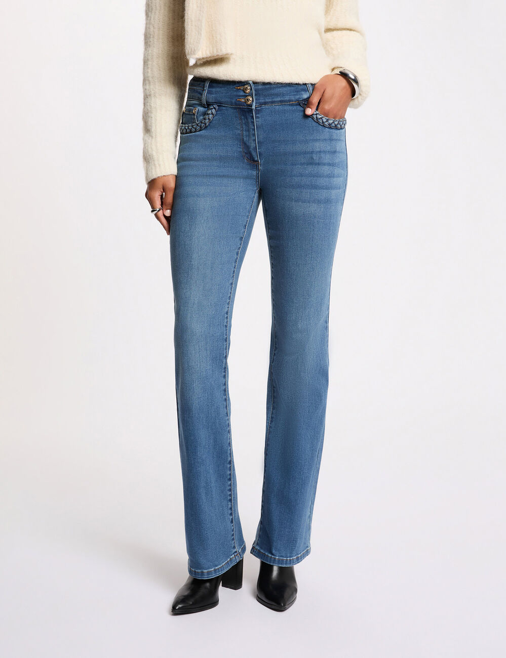 Jean bootcut tress&eacute; denim stone femme