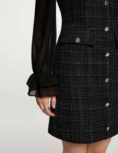 Robe tweed manches longues noir femme