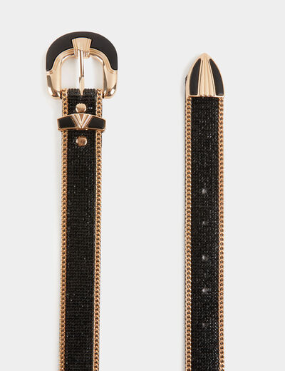 Ceinture avec strass et chaînes noir femme