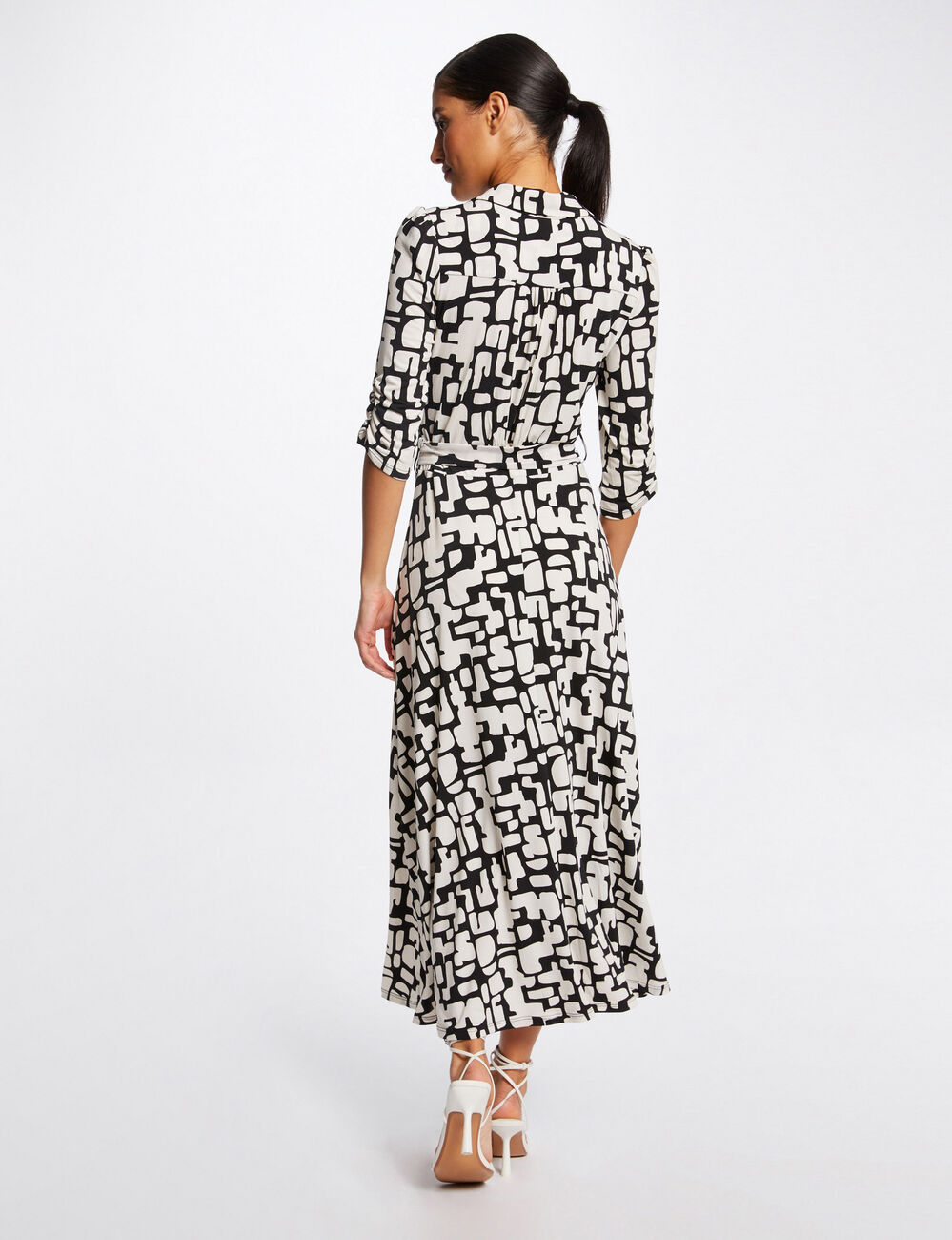 Robe longue &eacute;vas&eacute;e imprim&eacute; abstrait ecru femme