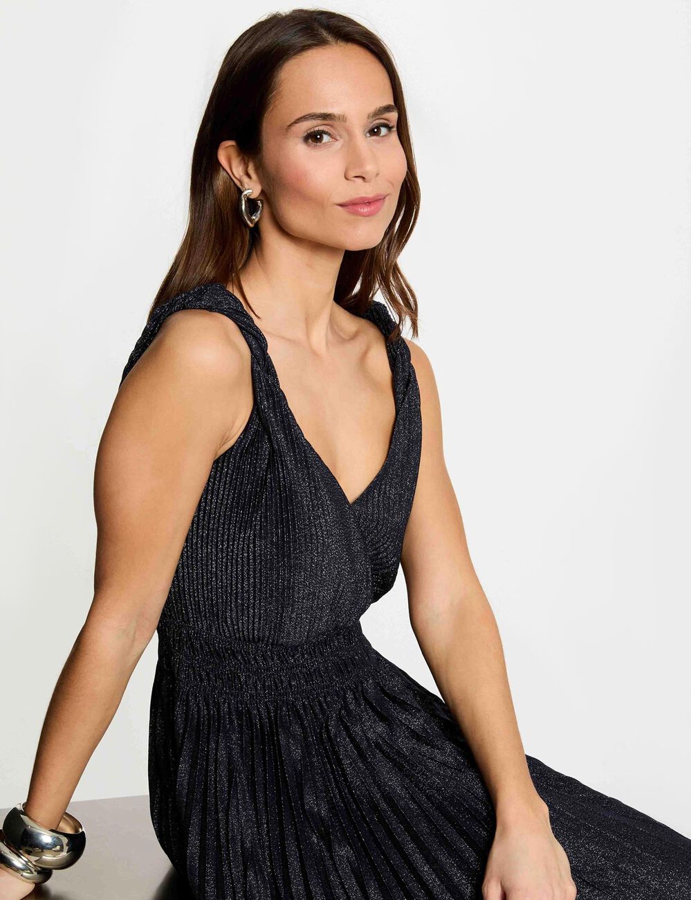 Lange wikkeljurk marineblauw vrouw