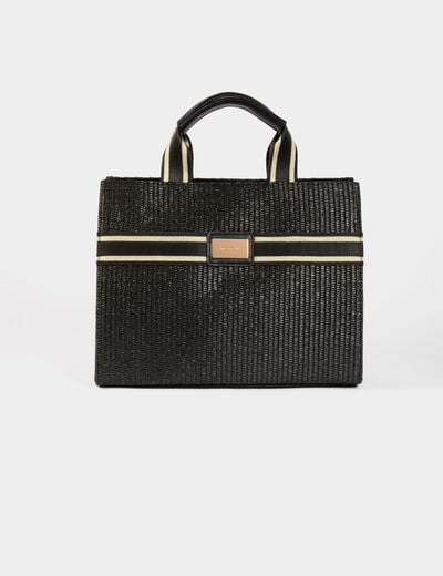 Sac cabas tress&eacute; noir femme