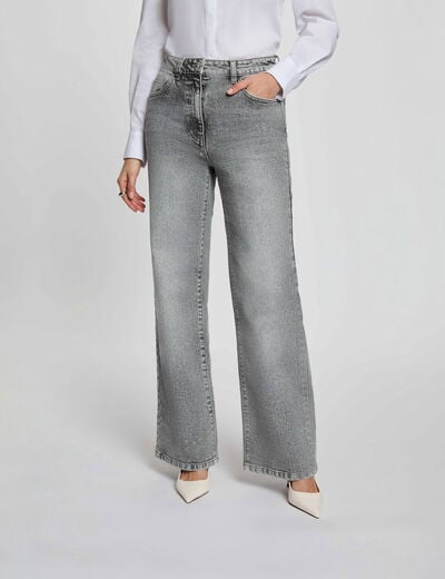 Jean large taille haute denim snow gris femme