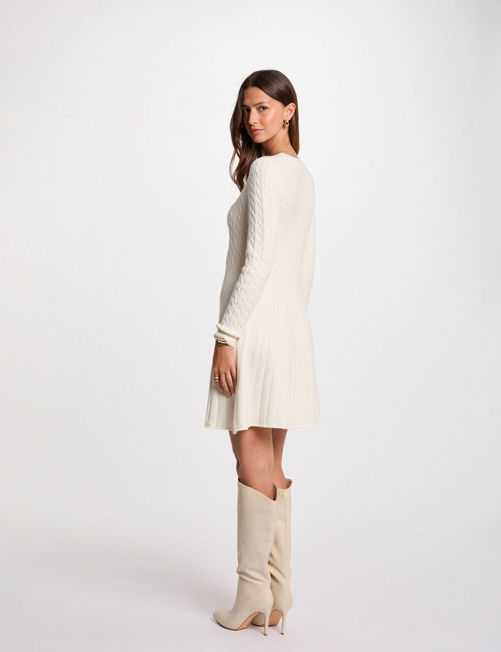 Robe tricot courte patineuse ivoire femme