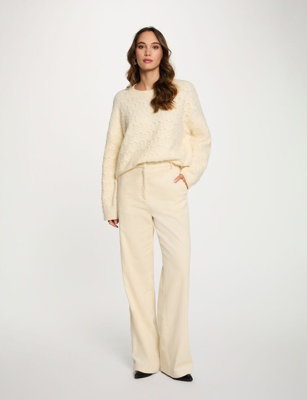 Pull col rond fantaisie ivoire femme