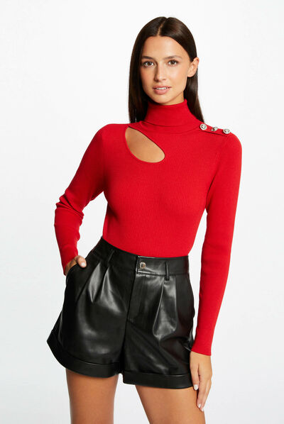 Pull manches longues à ouverture rouge moyen femme