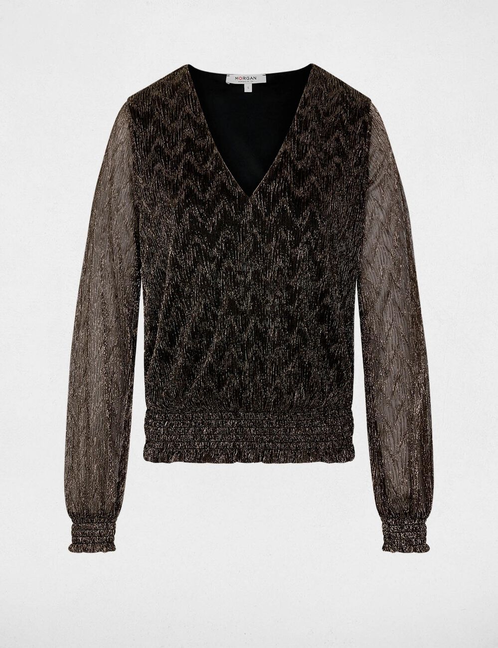 V-hals T-shirt met lange mouwen kleur bronze vrouw