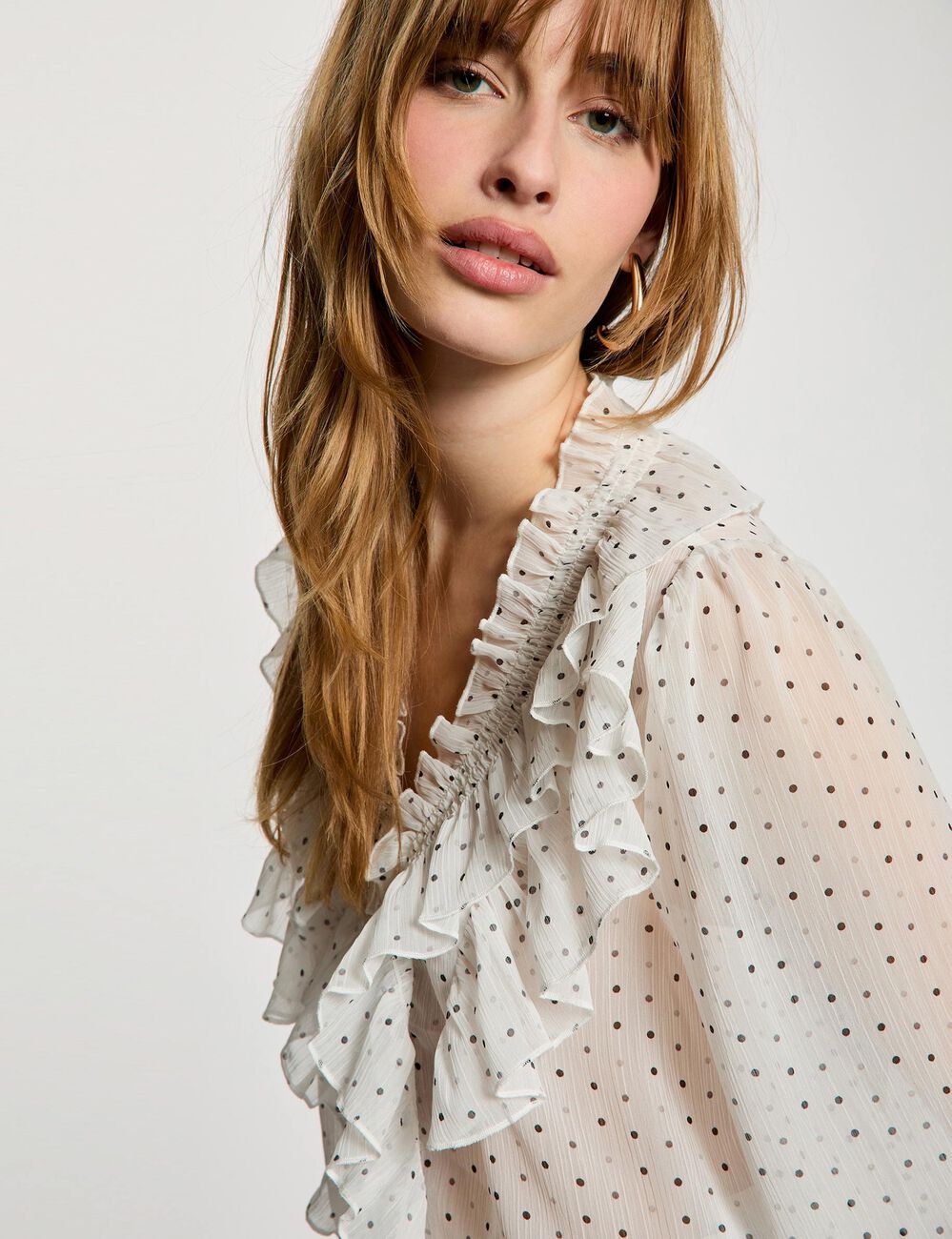 Chemise imprim&eacute;e col v blanc femme