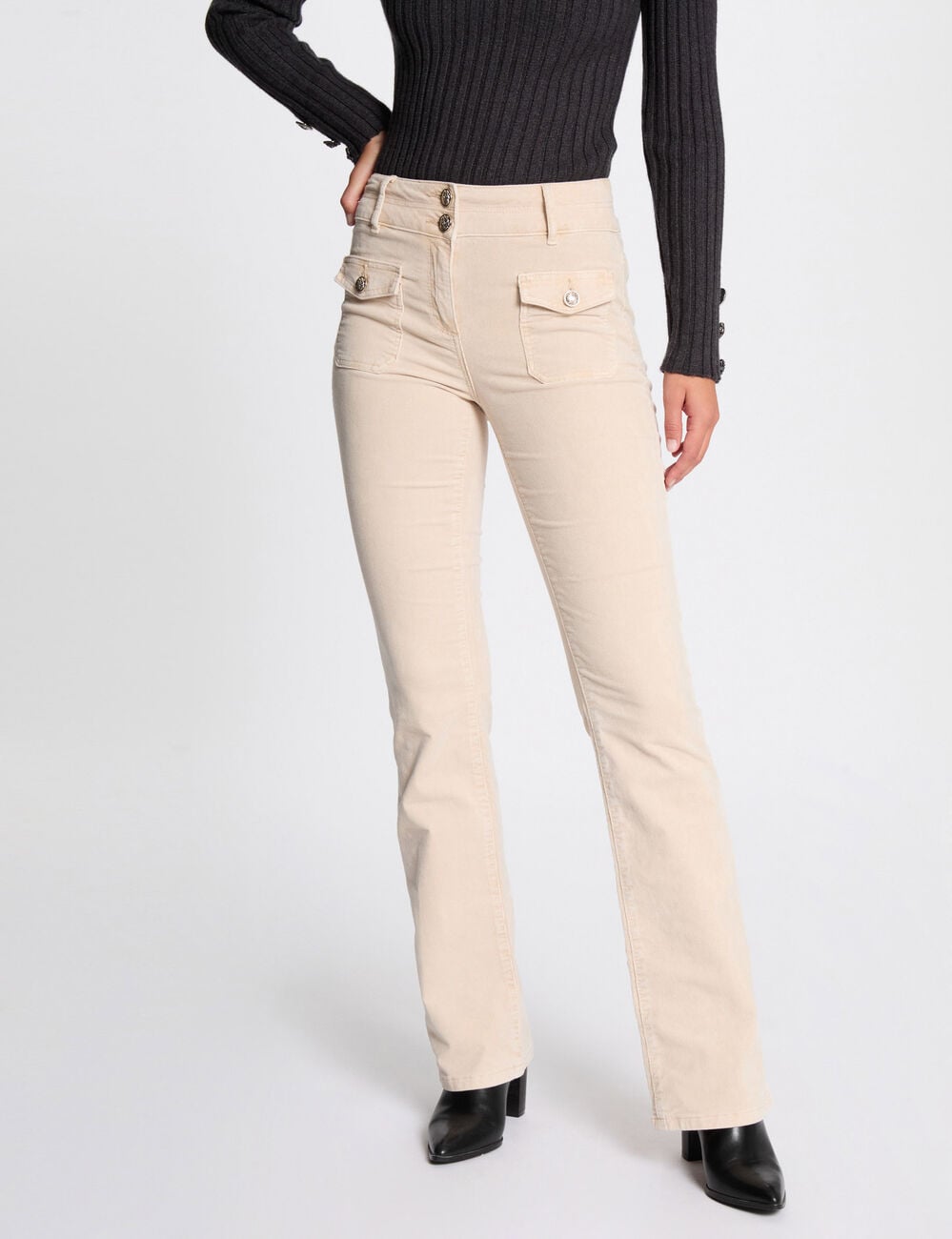 Pantalon ajust&eacute; velours ivoire femme