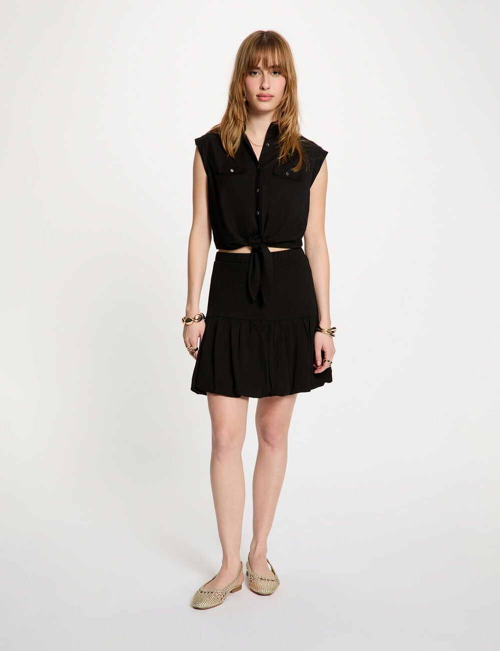 Jupe courte pliss&eacute;e noir femme