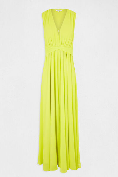Robe longue évasée fendue anis femme