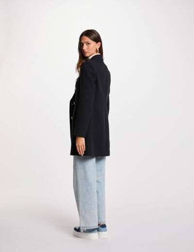Manteau mi-long avec boutons bleu marine femme