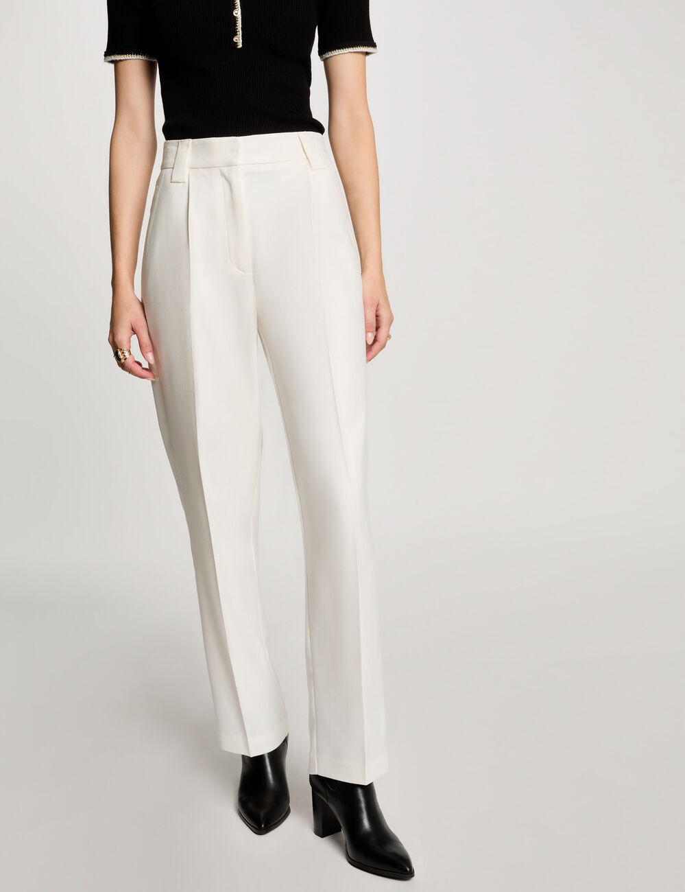 Pantalon large à pinces ecru femme