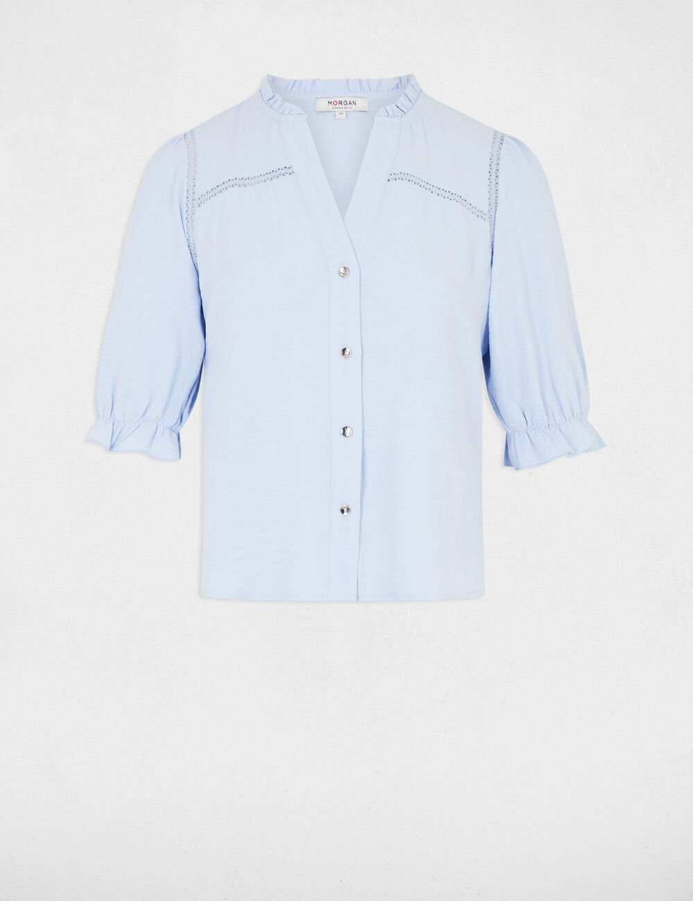 Blouse met 3/4 mouwen hemelsblauw vrouw