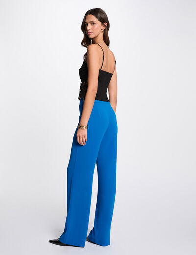 Pantalon jambe large fluide bleu electrique femme