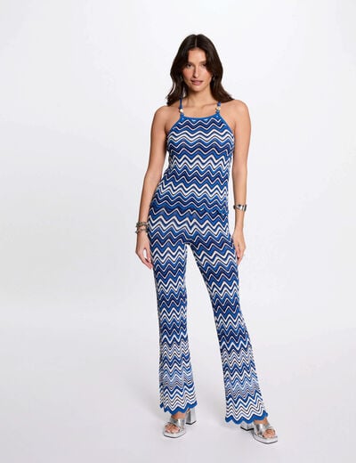 Pantalon maille imprimé bleu electrique femme