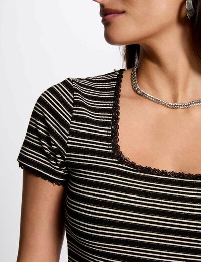 T-shirt manches courtes rayé noir femme