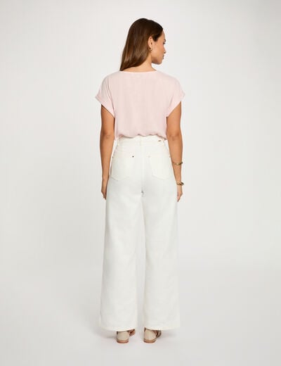 T-shirt col v manches courtes rose clair femme