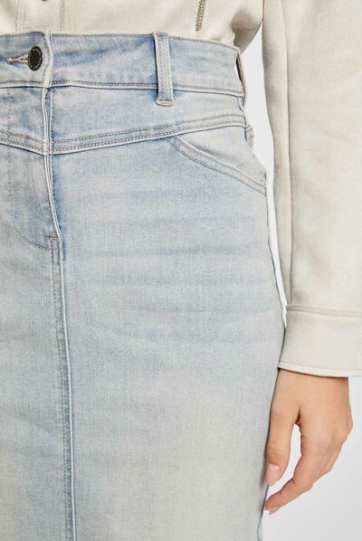 Jupe longueur genou en jean jean bleached femme
