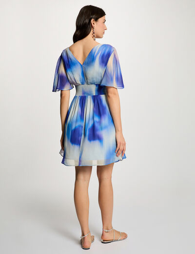 Robe courte col v multicolore femme