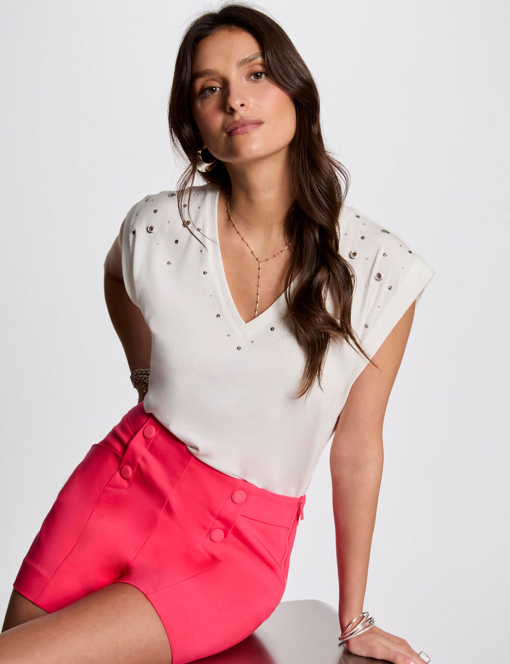 T-shirt met korte mouwen helder wit vrouw