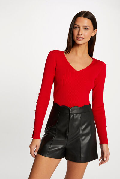 Trui met lange mouwen en knoopsluiting rood vrouw