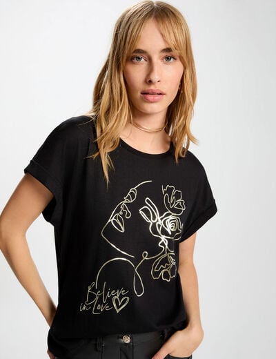 T-shirt droit col rond noir femme
